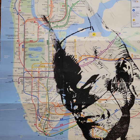 Handpainted Batman on a NYC Subway Map Acrylic painting - Picture 3 of 5
